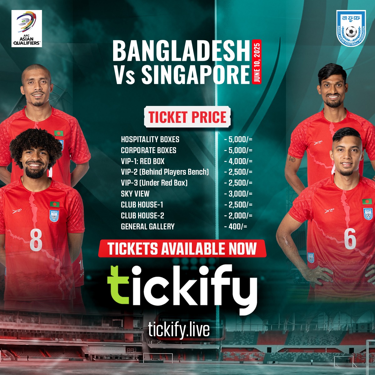 Tickets for the much-anticipated Bangladesh vs Singapore match are now available online!