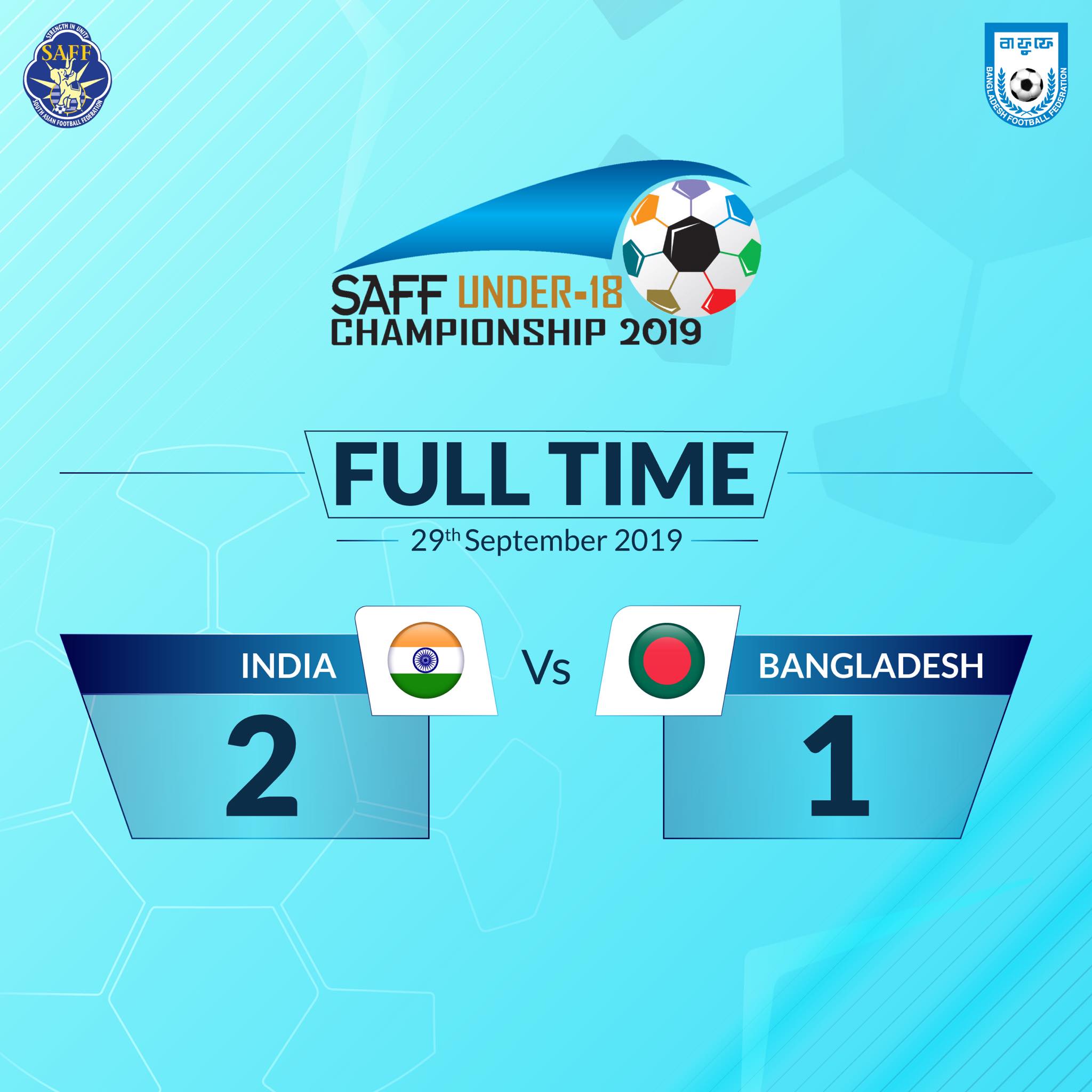 Nine-man Bangladesh concede 91st-minute winner against India in SAFF U18 Championship Final
